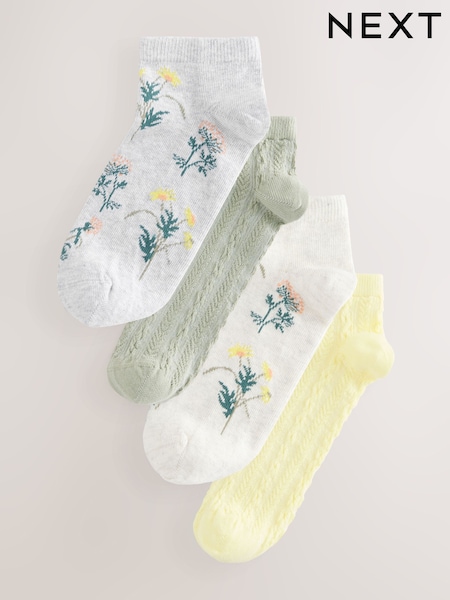 Green/Yellow Floral Trainer Socks 4 Pack (AW7188) | £10