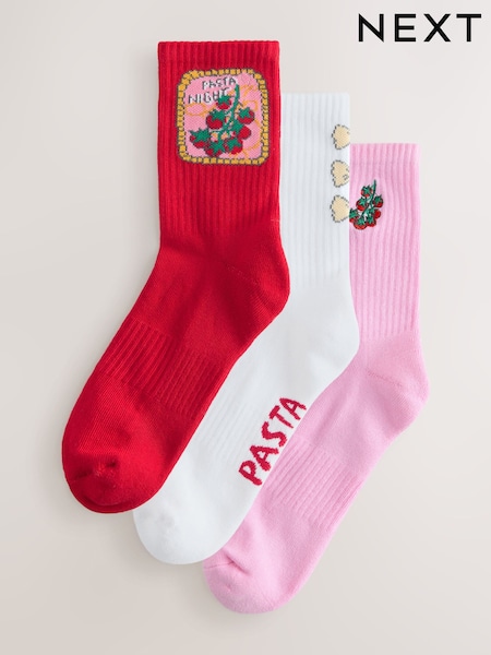 Pasta Cushion Sole Ribbed Sport Ankle Socks 3 Pack With Arch Support (AW7190) | £10