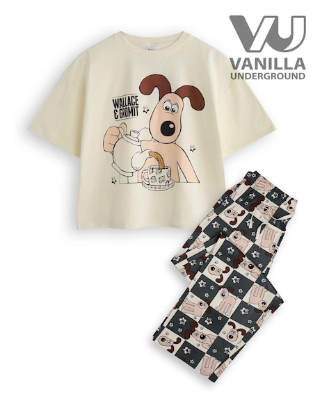 Vanilla Underground Cream Ladies Wallace and Gromit 100% Cotton Pyjamas (AW7251) | £28