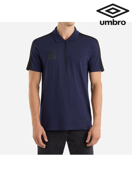 Umbro Black Terrace Zip 100% Cotton Polo Shirt (AW7328) | £30