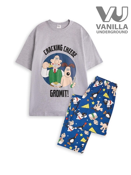 Vanilla Underground Grey Mens Wallace and Gromit 100% Cotton Pyjamas (AW7435) | £28