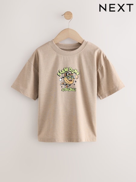 Stone Cartoon Basketball Relaxed Fit Short Sleeve Graphic Print T-Shirt (3-16yrs) (AW7447) | £8 - £11