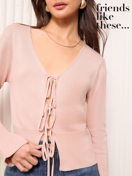 Friends Like These Pink Tie Front Cardigan (AW7722) | £32