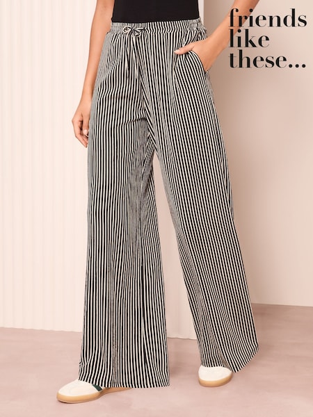 Friends Like These Black Stripe Crinkle Jersey Wide Leg Trousers (AW7738) | £34
