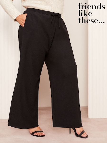 Friends Like These Black Curve Crinkle Jersey Wide Leg Trousers (AW7748) | £34