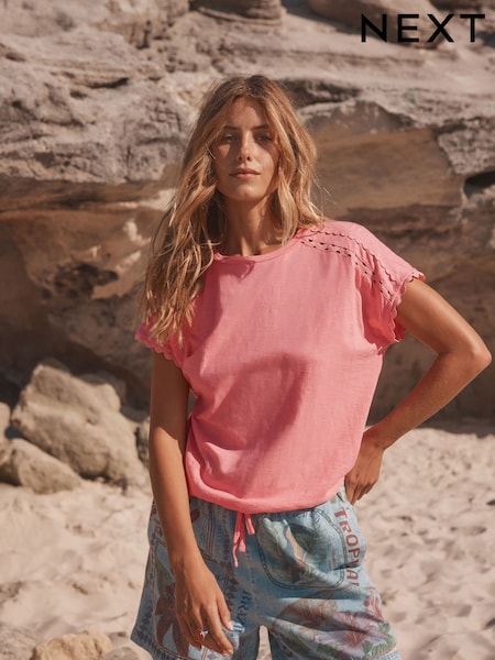 Bright Pink Short Sleeve Bubblehem T-Shirt (AW7813) | £13