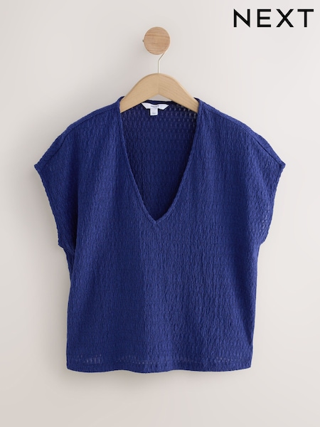 Blue Textured Short Sleeve V-Neck T-Shirt (AW7846) | £20