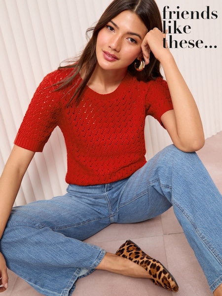 Friends Like These Red Crochet Knitted Top (AW7851) | £25