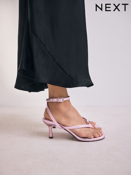 Pink Metallic Forever Comfort® Round Toe Post Ankle Wrap Heels (AW7866) | £35