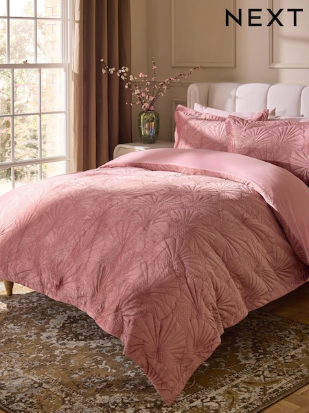 Pink Velvet Ginkgo Duvet Cover and Pillowcase Set (AW7919) | £44 - £74