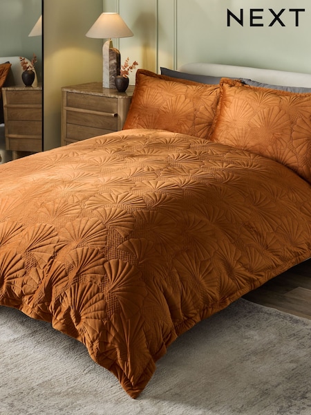 Orange Autumn Velvet Ginkgo Duvet Cover and Pillowcase Set (AW7920) | £44 - £74