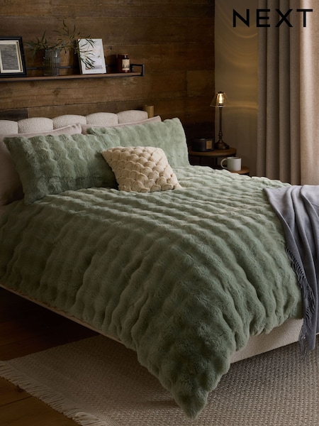 Green Aspen Faux Fur Duvet Cover and Pillowcases Set (AW7995) | £65 - £95
