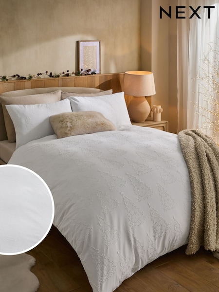 White Christmas Tree Textured Duvet Cover and Pillowcase Set (AW7997) | £28 - £58