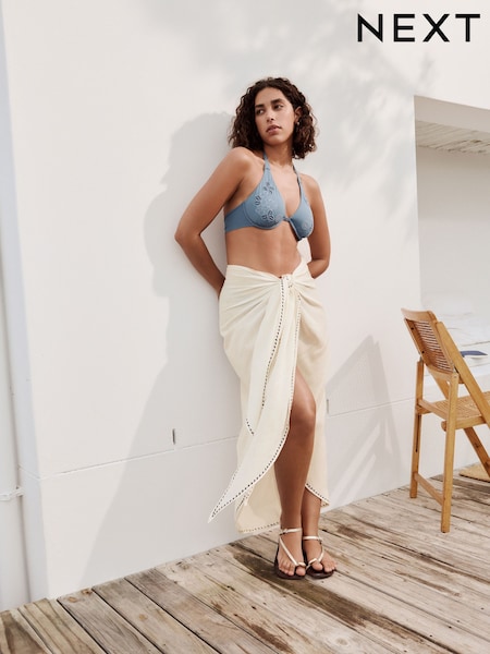 Ecru with Embroidered Trim Maxi Sarong (AW8006) | £40