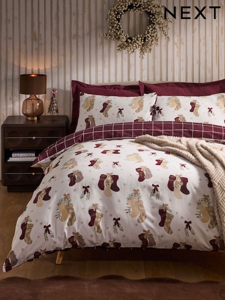 Natural Christmas Brushed Reversible Duvet Cover and Pillowcase Set (AW8020) | £32 - £62