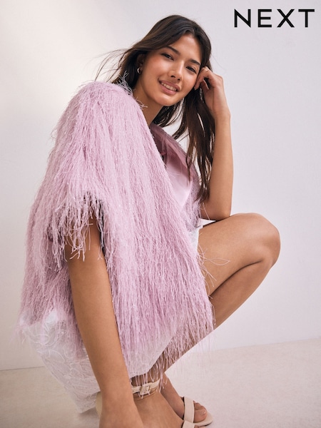 Pink Cropped Feather Look Cover-Up (AW8036) | £42