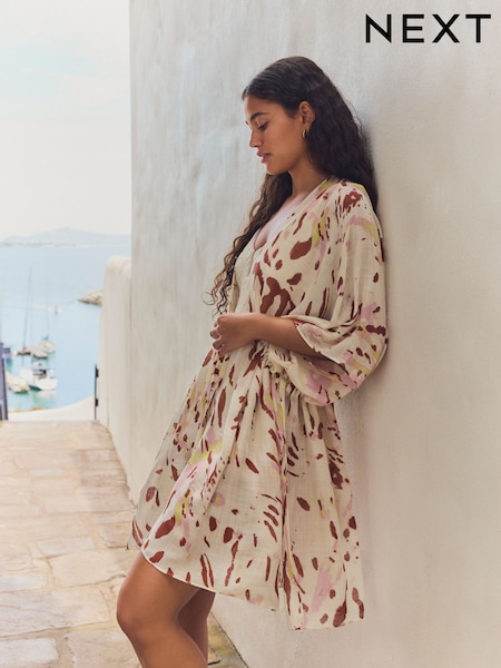 Blurred Animal Print Longline Tie Waist Kimono Cover-Up (AW8044) | £32