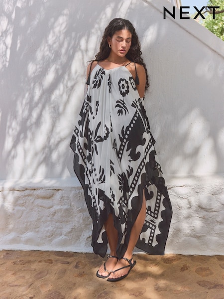 Black/White Palm Print Cold Shoulder Cover-Up (AW8048) | £34