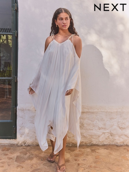 Ecru with Gold Sparkle Stripe Cold Shoulder Cover-Up (AW8050) | £36