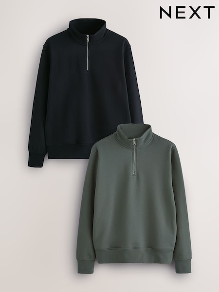 Black/Green Jersey Cotton Rich Quarter Zip Sweatshirts 2 Pack (AW8167) | £60