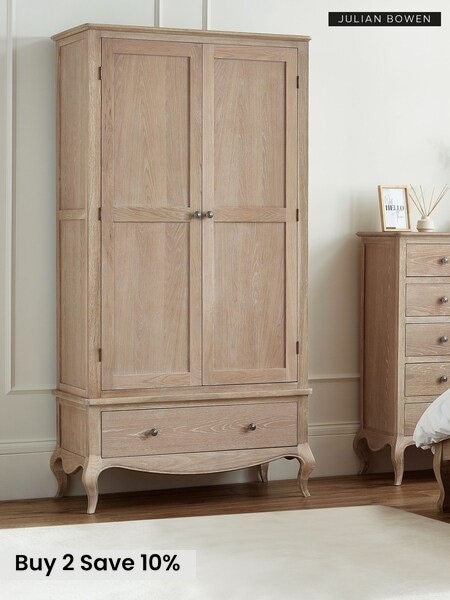 Julian Bowen Limed Oak Camille Double 1 Drawer Wardrobe (AW8188) | £890