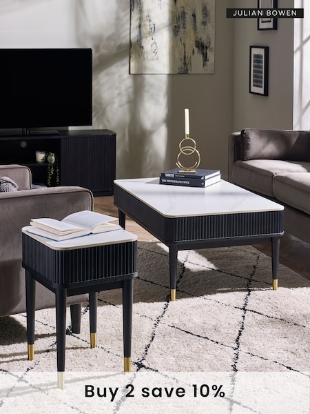 Julian Bowen White Marble Black Louis Fluted Lamp Table With Drawer (AW8191) | £230
