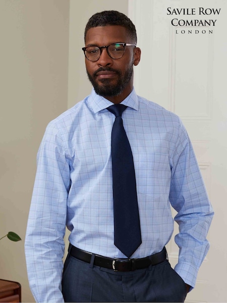 The Savile Row Company Classic Fit Blue PoW Check Formal 100% Cotton Shirt (AW8388) | £55