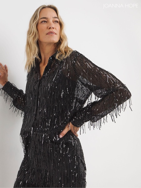 Joanna Hope Sequin Tassle Black Shirt (AW8390) | £65