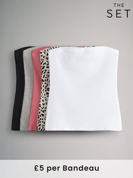 The Set Pink/Black/Grey Marl/White/Animal Print Ribbed Bandeau Tops 5 Pack (AW8426) | £25