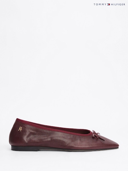 Tommy Hilfiger Red Soft Leather Ballerinas With Bow (AW8461) | £100