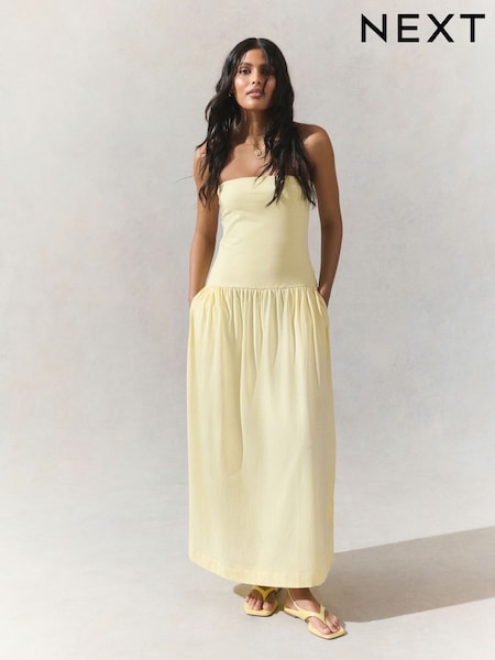 Buttermilk Yellow Drop Waist Bandeau Maxi Length Jersey Dress (AW8510) | £24