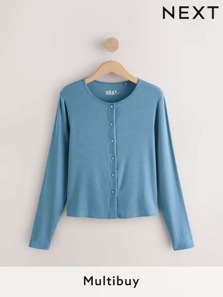 Blue Soft Touch Ribbed Long Sleeve Button Through Cardigan with Containing TENCEL™ Lyocell (AW8517) | £20
