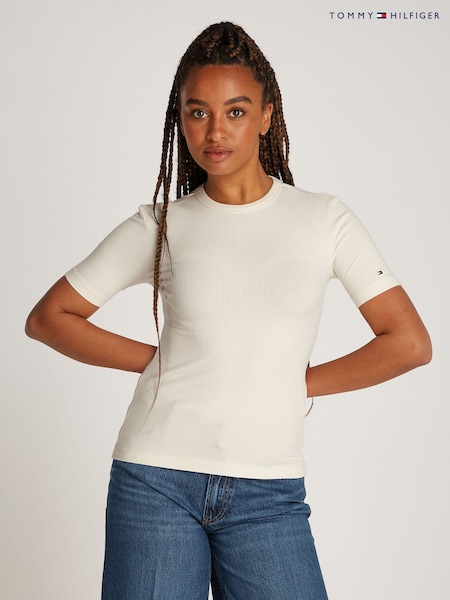 Tommy Hilfiger Natural Ribbed Crew Neck T-Shirt (AW8576) | £55
