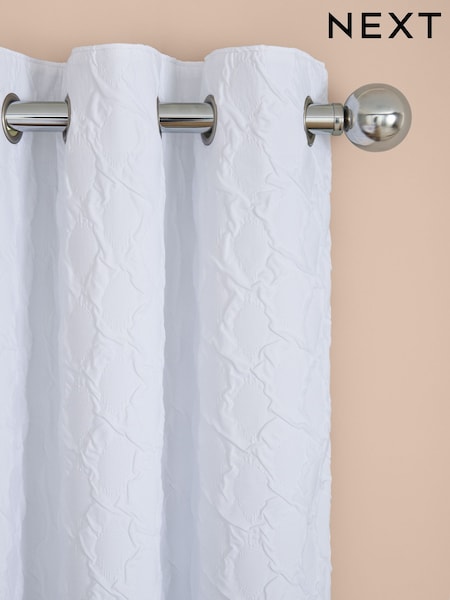 White Textured Embossed Square Blackout/Thermal Eyelet Curtains (AW8636) | £50 - £125