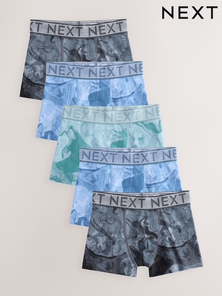 Blue Marble Print Boxers 5 Pack (2-16yrs) (AW8664) | £14 - £19