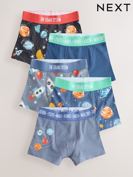 Blue Space Print Boxers Trunks 5 Pack (1.5-16yrs) (AW8668) | £14 - £16