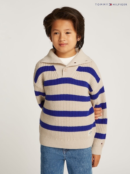 Tommy Hilfiger Blue Stripe Mock Neck Jumper (AW8690) | £55