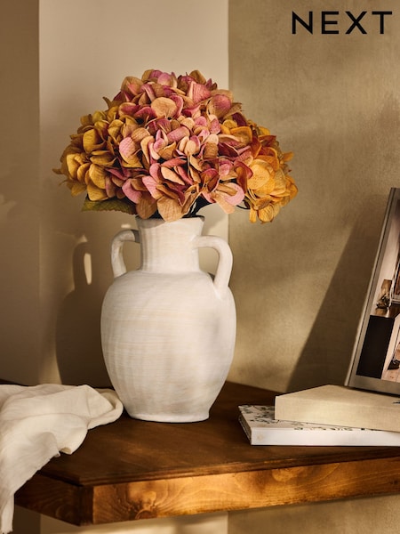 Orange Hydrangea Arrangement Artificial Flowers In Large Ceramic Vase (AW8746) | £65