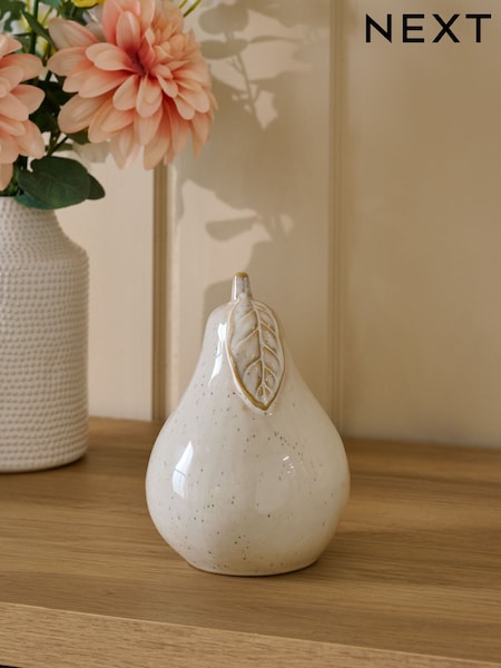 White Speckled Pear Ceramic Fruit Ornament (AW8760) | £10