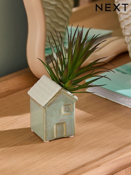 Green Artificial Succulent in Mini Ceramic House (AW8766) | £8