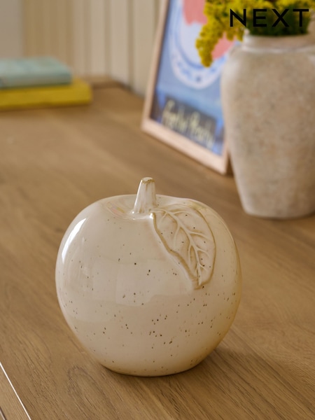 White Speckled Apple Ceramic Fruit Ornament (AW8781) | £10