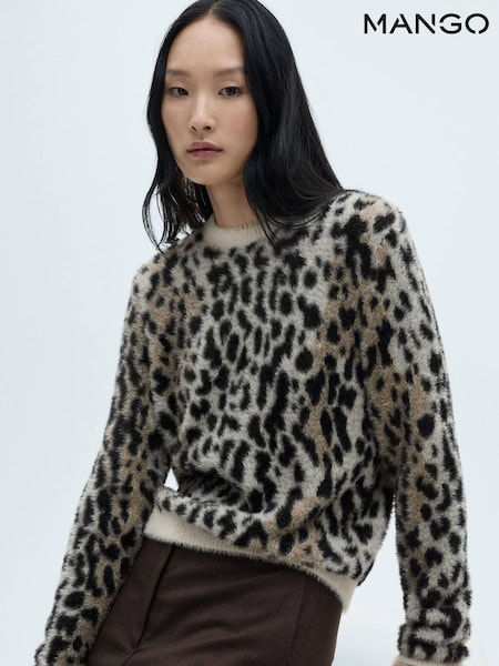 Mango Black Animal Print Fluffy Jumper (AW8831) | £36