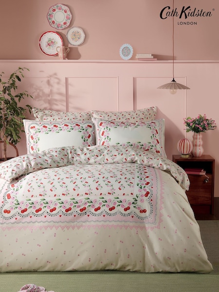 Cath Kidston Pink and Cream 100% Cotton Cherry Picked Duvet Cover and Pillowcase Set (AW8868) | £40 - £70
