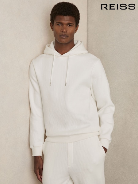 Reiss White Arelo Cotton-Blend Rib-Knit Hoodie (AW8914) | £120