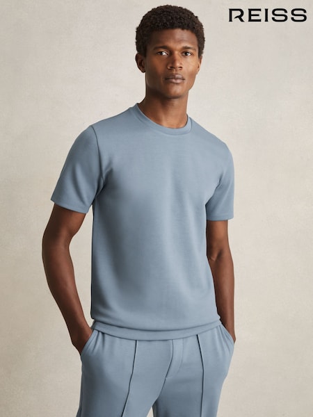 Reiss Airforce Blue Bradley Interlock Jersey Crew Neck T-Shirt (AW8938) | £68