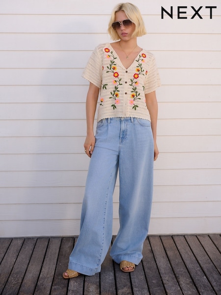 Bleach Palazzo Wide Leg 100% Cotton Jeans (AW8949) | £48