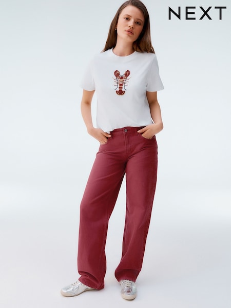 Red Baggy Wide Leg 100% Cotton Jeans (AW8950) | £35