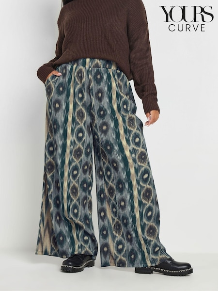 Yours Curve Blue Abstract Wide Leg Trousers (AW8968) | £27
