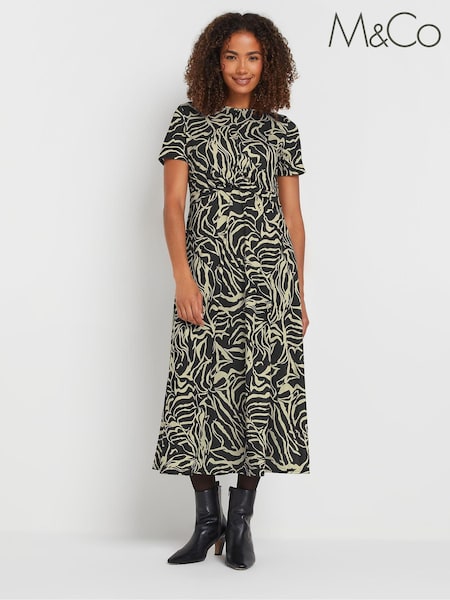 M&Co Black Abstract Midi Dress (AW9028) | £39