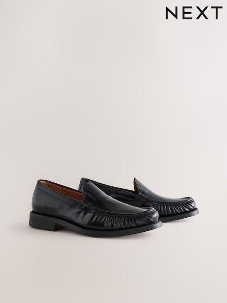 Black Rouched Front Leather Loafers (AW9073) | £52